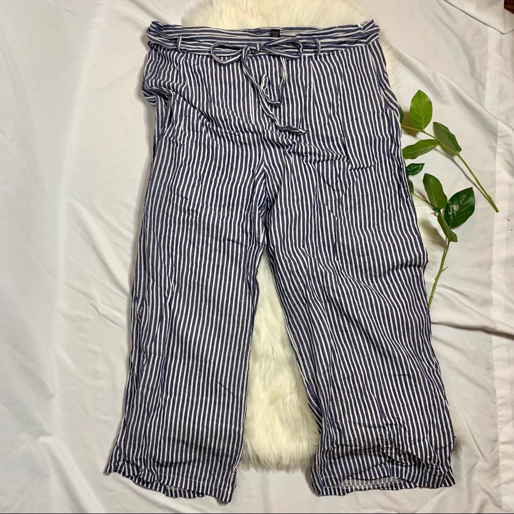 Wide leg striped linen blend pants